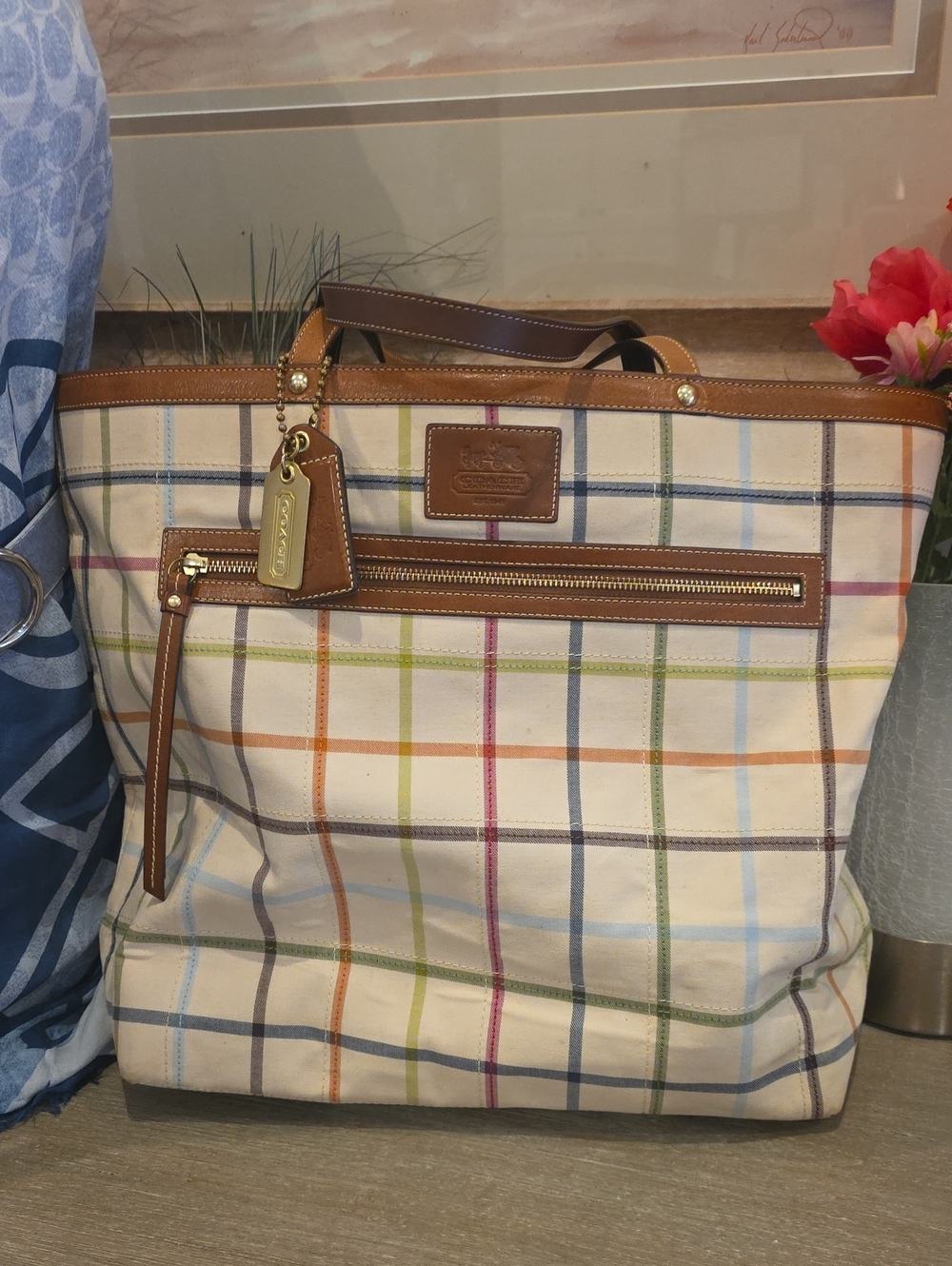 Coach Bleecker Tattersall XL Weekender Tote